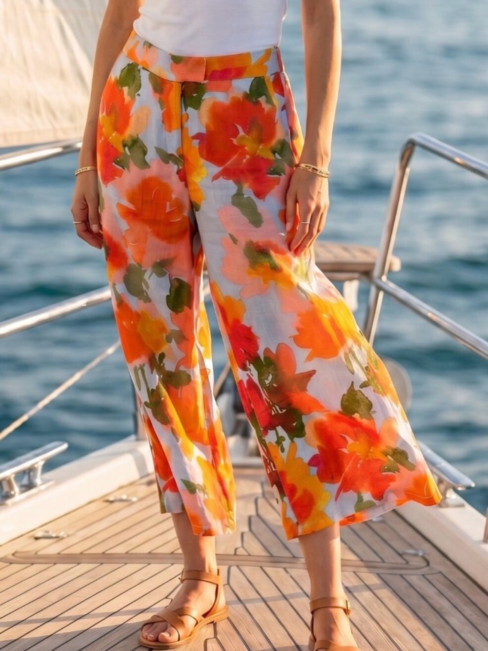 Joie Linen Floral Wide-Leg Pants - Orange Multi color -size large